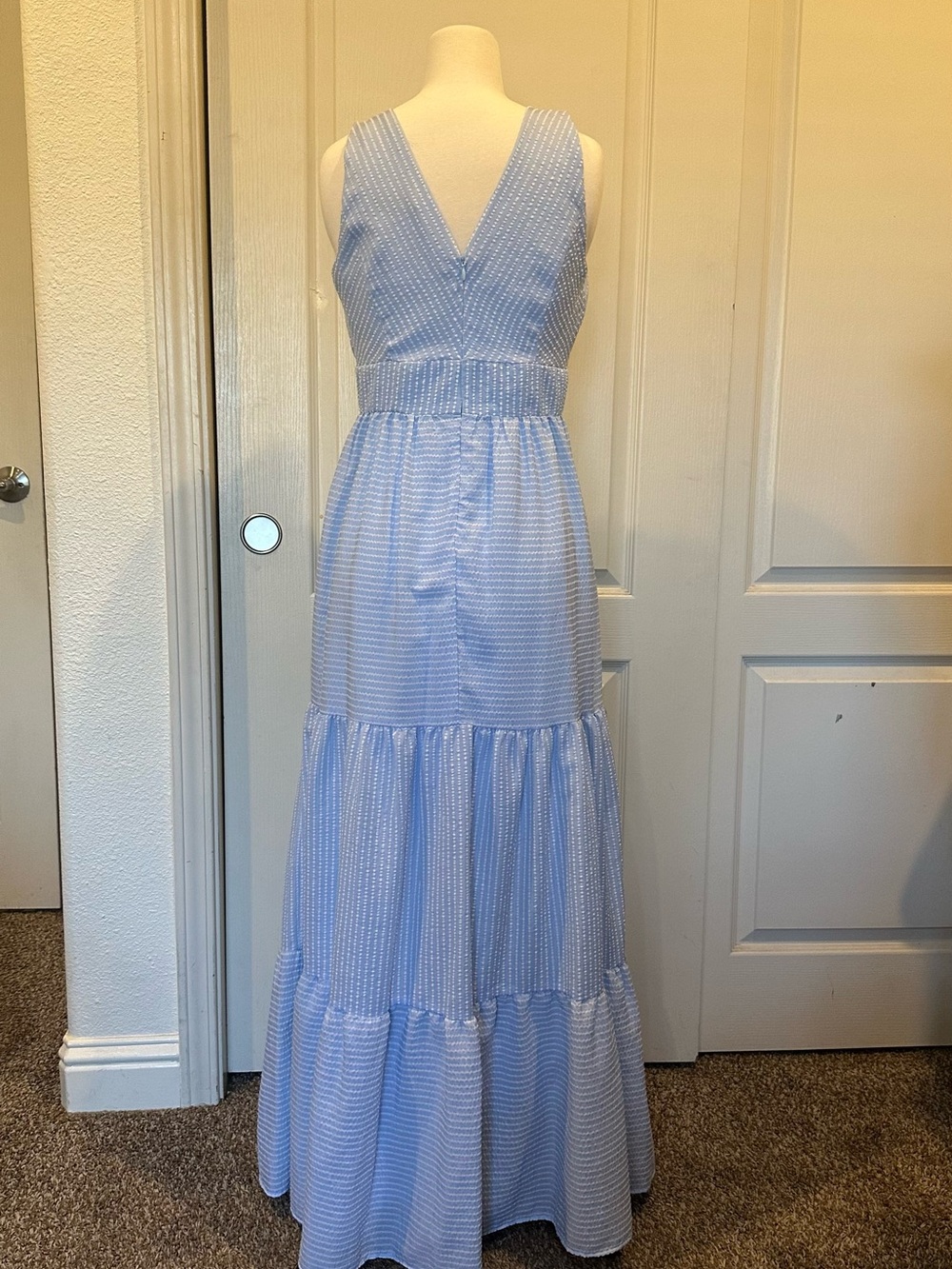 Taylor Sky Blue V-Neck Smocked Waist Tiered Maxi Dress - Picture 2 of 5